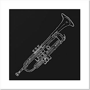 Black and white trumpet Posters and Art